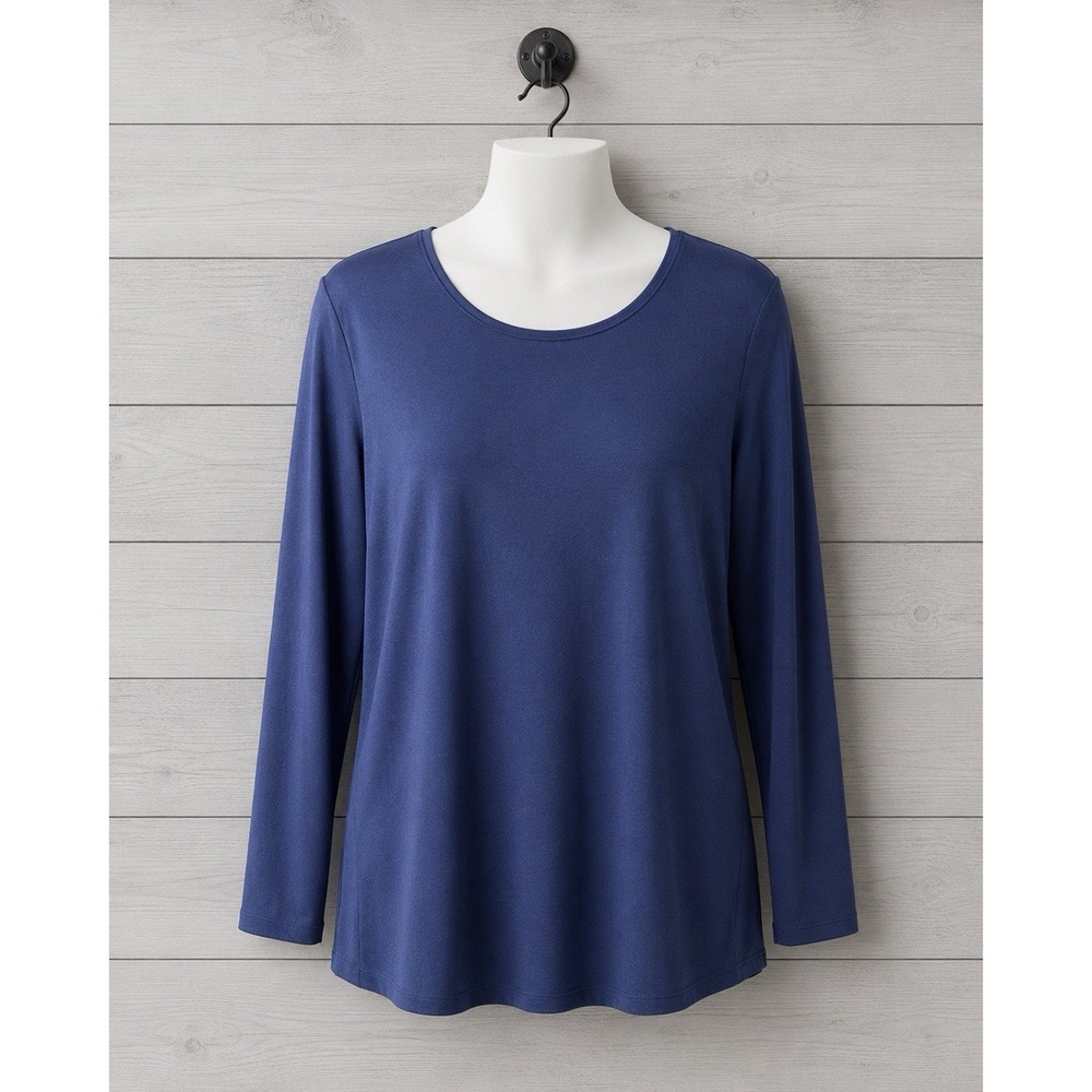 LL Bean 100% Supima Cotton Tee 3/4 Sleeve Navy Blue Soft Knit Size XL Petite